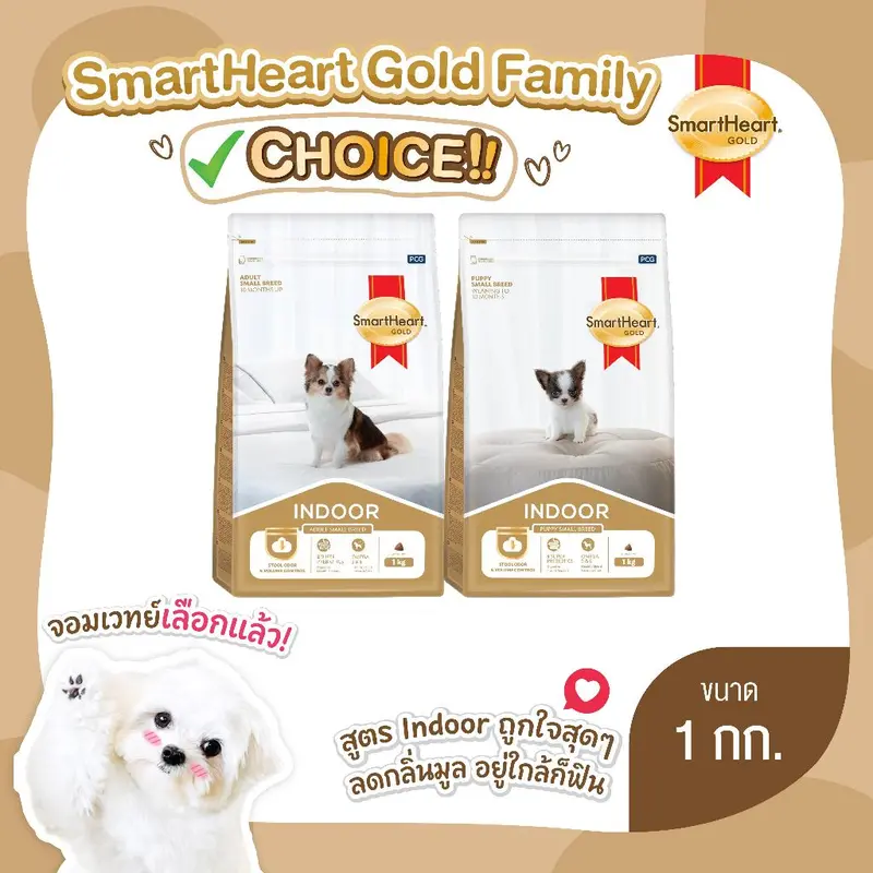 (1ถุง) สมาร์ทฮาร์ท โกลด์ อินดอร์ อาหารสุนัขพันธุ์เล็ก…