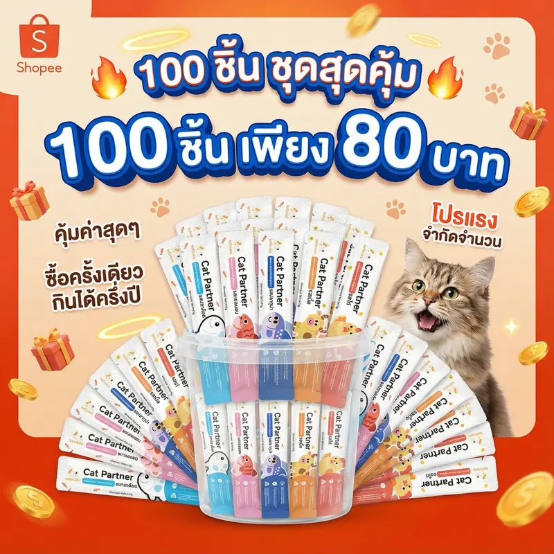 คุ้มที่สุด!⚡️ [ยกลัง 100 ซอง] Ketzuzu ขนมแมวเลีย 16g…