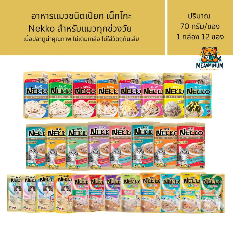 [12 ซอง] Nekko อาหารแมวเน็กโกะ แบบเปียก 70g. สูตร…