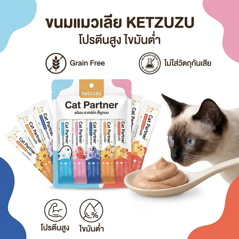 [50ชิ้น] Ketzuzu 17g ขนมแมวเลียผสมเนื้อเนียนนุ่ม…