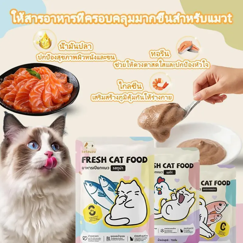 70G*12แพ็ค อาหารเปียกแมว เนื้อสัตว์แท้ โปรตีนสูง… - ภาพที่ 3