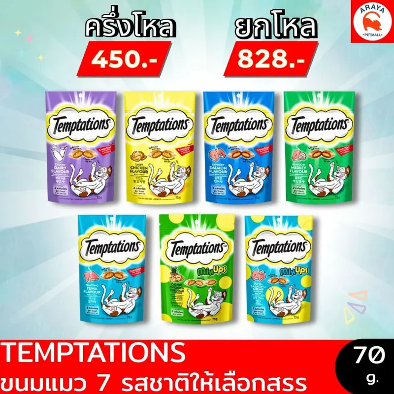 75g.*ยกโหล/ครึ่งโหล ขนมแมว Temptation เทมเทชั่น ขนาด…