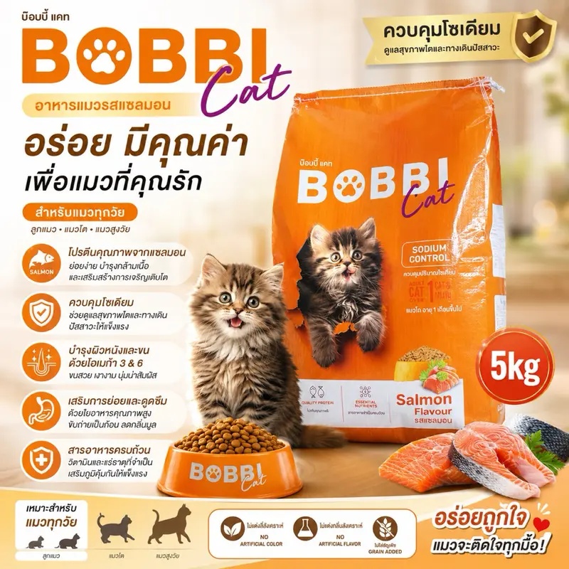 BOBBI Cat อาหารแมวบ๊อบบี้แคท รสแซลมอน ควบคุมโซเดียม… - ภาพที่ 3