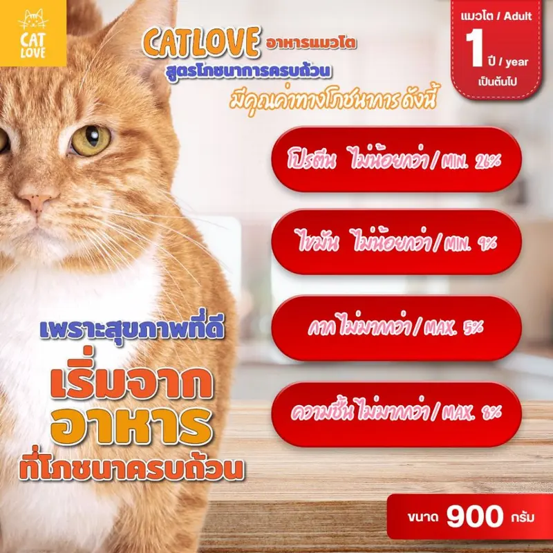 CATLOVE อาหารเม็ดสำหรับแมวโต900กรัม… - ภาพที่ 4