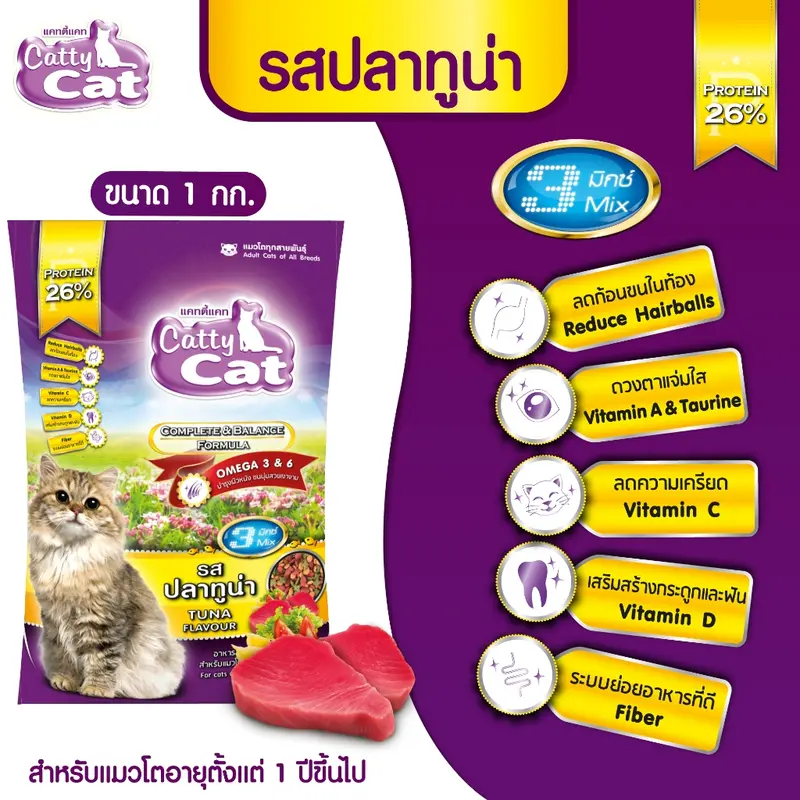 อาหารแมวราคาถูก Catty Cat แบบเม็ด บรรจุ 1 กิโลกรัม