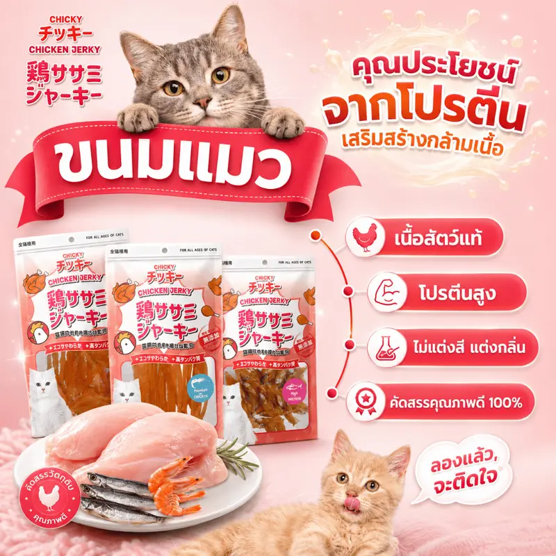 ขนมแมวChicky(ชิกกี้) ไม่เค็ม เนื้อสัตว์แท้100% Cat… ขนมแมวChicky(ชิกกี้) ไม่เค็ม เนื้อสัตว์แท้100% Cat…