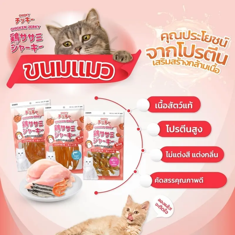 Chicky Chicken Jerky ขนมแมว โปรตีนสูง ไม่แต่งสี… - ภาพที่ 4