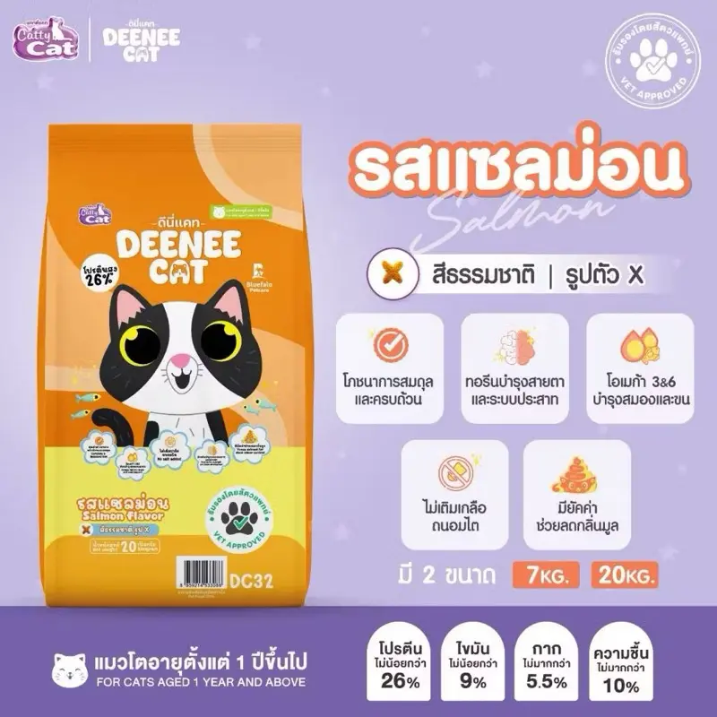 DEENEE CAT อาหารแมวโต ยกกระสอบ ไม่เติมเกลือ - ภาพที่ 3
