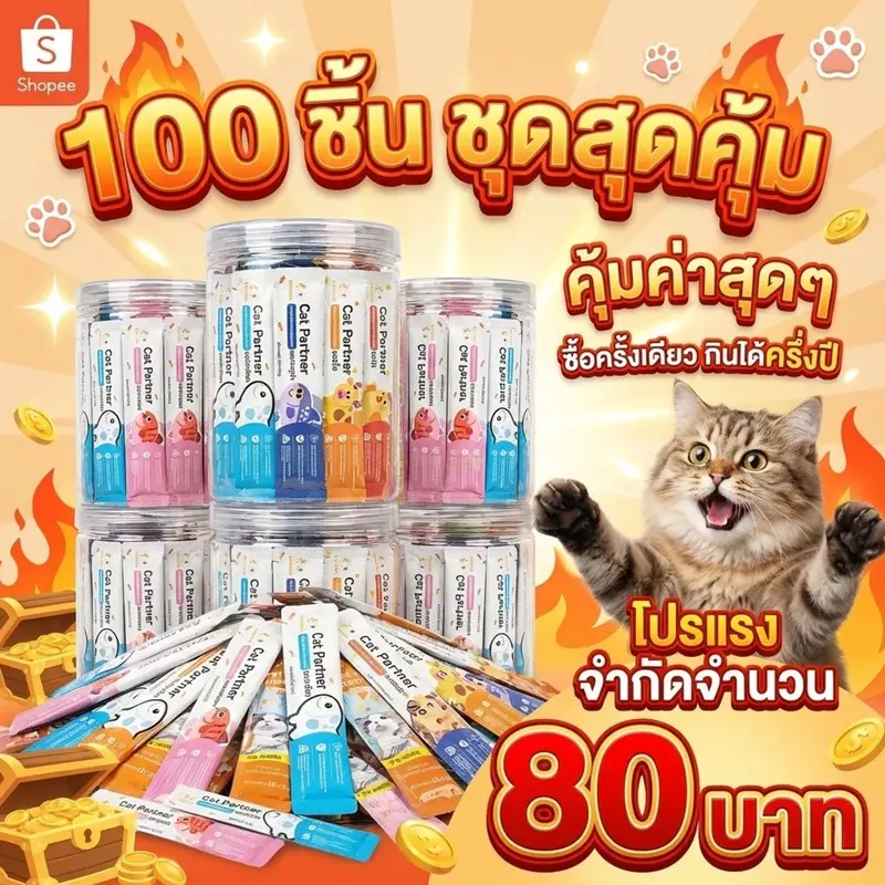 ราคาขายส่ง!🔥 Ketzuzu [100 ชิ้น] ขนมแมวเลียสูตรพรีเมียม…