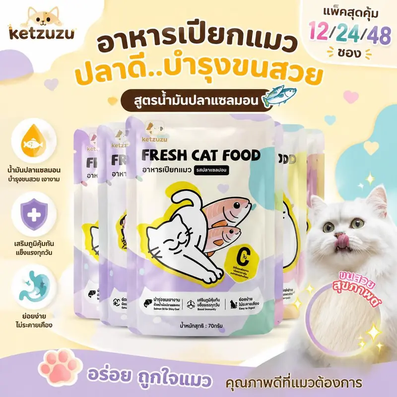 ✨Ketzuzu อาหารแมวเปียก [12/24ซอง] โปรตีนสูง…