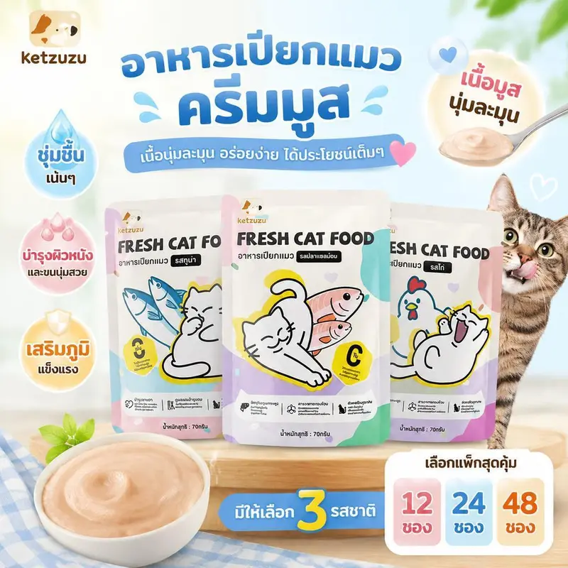 [12/24/48 ซอง] อาหารเปียกแมว เสริมกล้ามเนื้อ รสทูน่า…