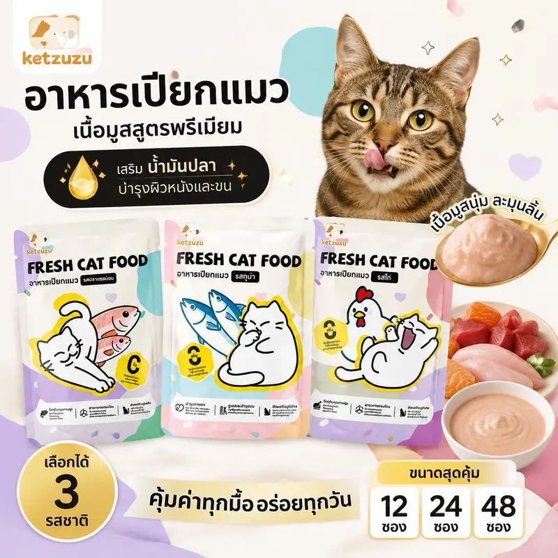 [12/24/48 ซอง] อาหารเปียกแมว อาหารพร้อมทาน รสไก่…