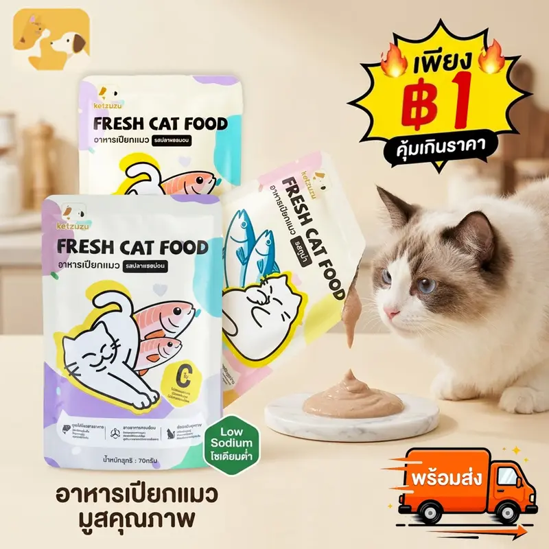 Ketzuzu อาหารแมวเปียก 70 กรัม รสแซลมอน/ทูน่า/ไก่…