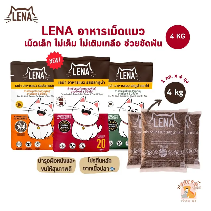 LENA อาหารแมวแบบเม็ด ควบคุมความเค็ม ไม่เติมเกลือ ขนาด…