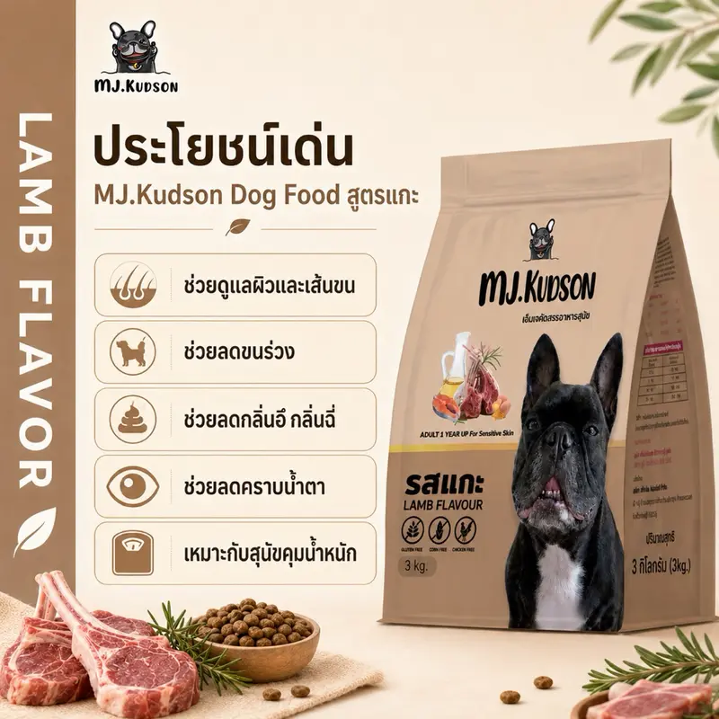 พร้อมส่ง MJ.Kudson อาหารสุนัขพรีเมียมสูตรแกะ (ลดขนร่วง…