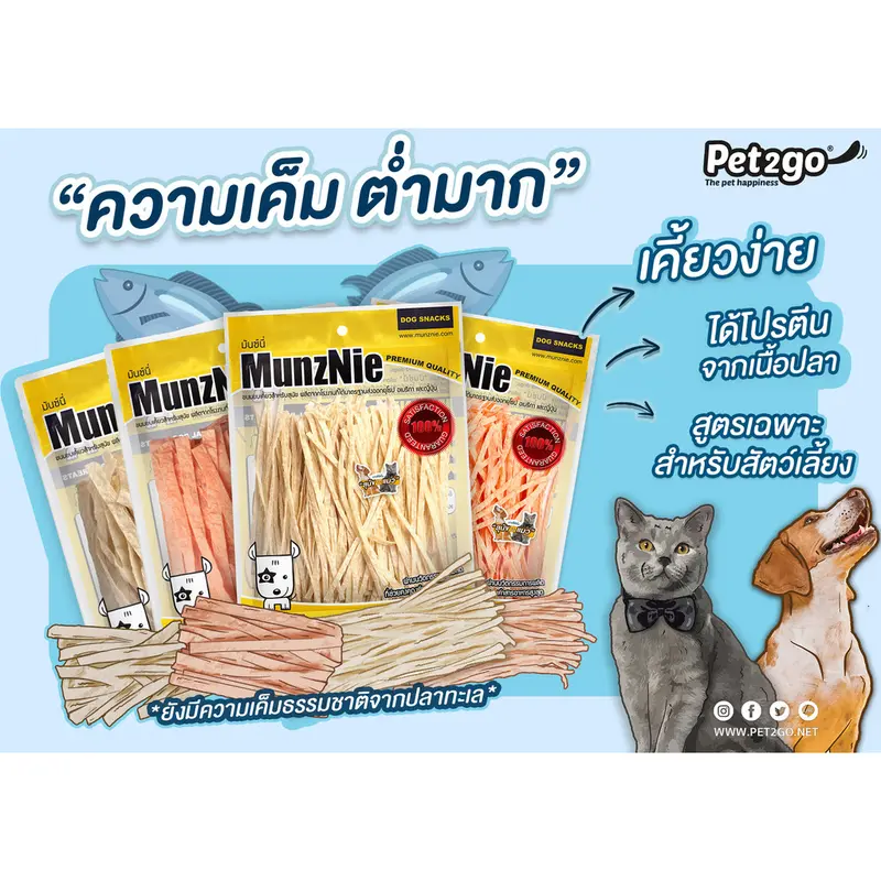 MunzNie ขนมขบเคี้ยวสัตว์เลี้ยง ขนมหมา ขนมแมว ปลาเส้น…