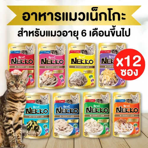 มีส่งด่วนในกทม.🔥อาหารแมว Nekko เน็กโก๊ะ ยกโหล 12 ซอง…