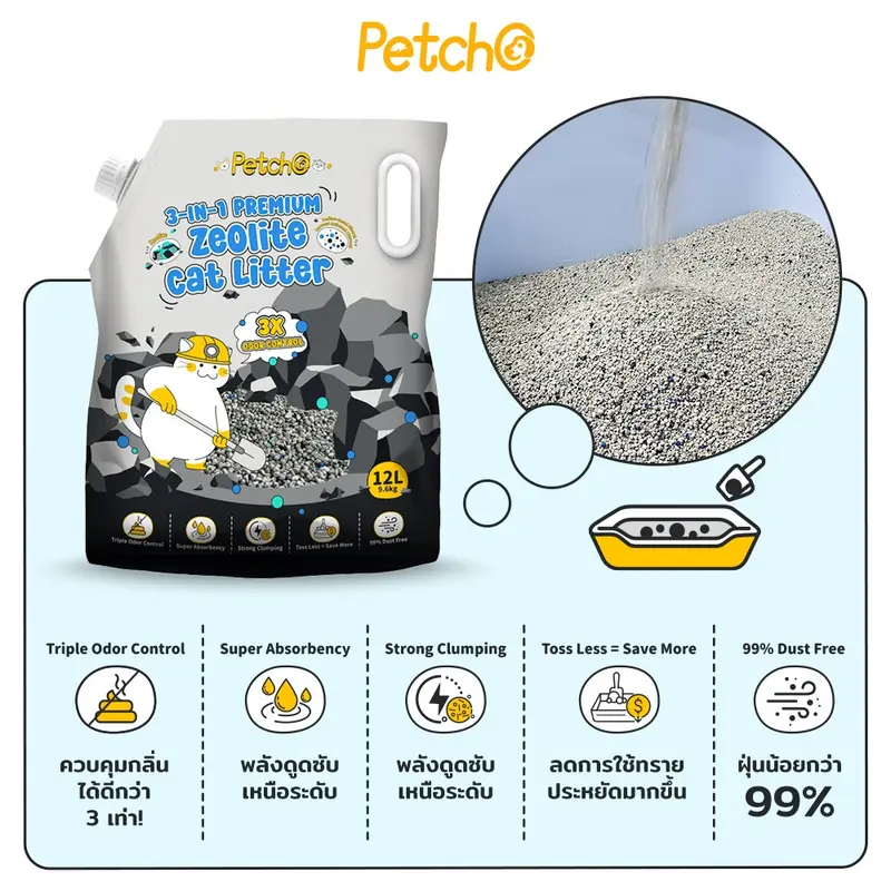 Petcho ทรายแมว ทรายแมวภูเขาไฟ 3-IN-1… - ภาพที่ 3