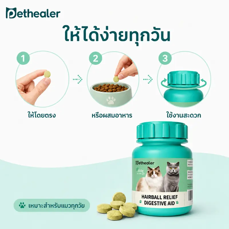 Pethealer เม็ดเคี้ยวสำหรับแมว 100g สูตรดูแลก้อนขน… - ภาพที่ 5