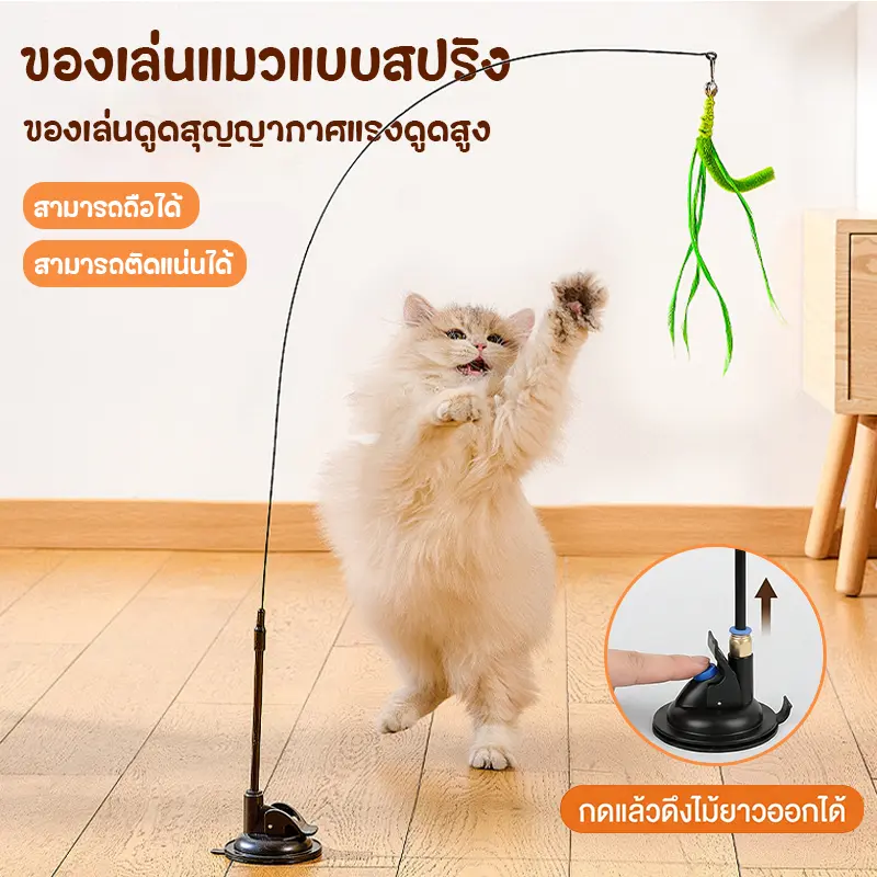 PETLUSCI® ไม้ล้อเล่นแมว 80ซม ของเล่นแมวแบบโต้ตอบ…