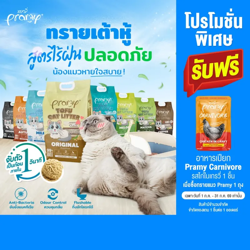 Pramy ทรายแมวเต้าหู้ สูตรไร้ฝุ่น จับตัวเป็นก้อนเร็ว… - ภาพที่ 3