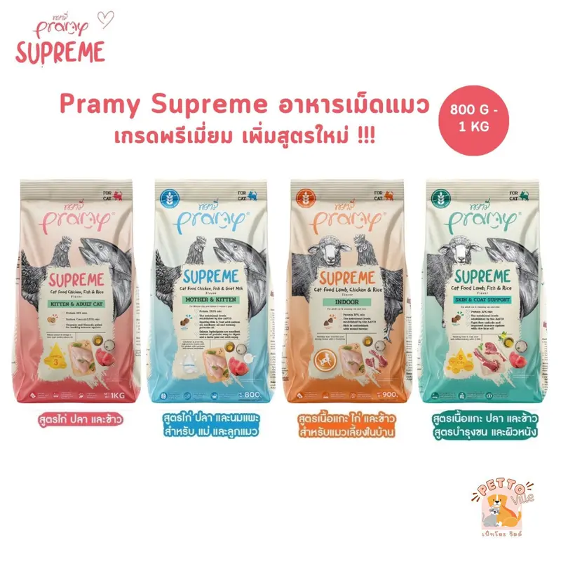 Pramy Supreme อาหารเม็ดแมว สำหรับลูกแมวและแมวโต… Pramy Supreme อาหารเม็ดแมว สำหรับลูกแมวและแมวโต…