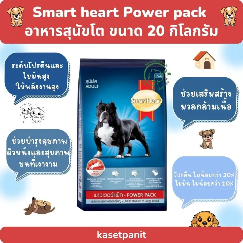 Smart heart Power pack อาหารสุนัขโต 20 กิโลกรัม